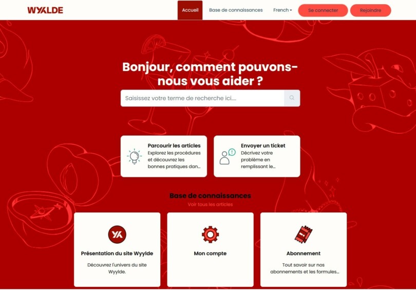 Page d’aide et support Wyylde avec base de connaissances