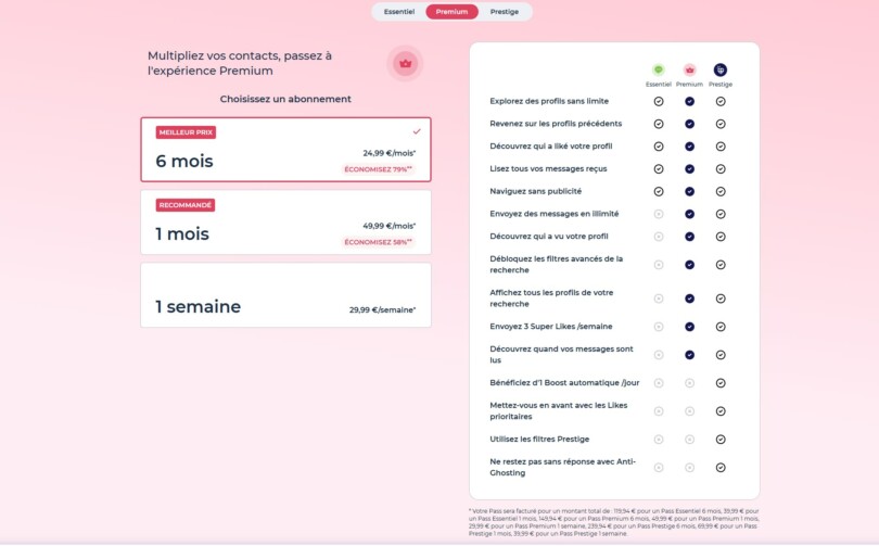 Page tarifs du Pass Premium DisonsDemain avec prix 24,99 euros par mois pour 6 mois