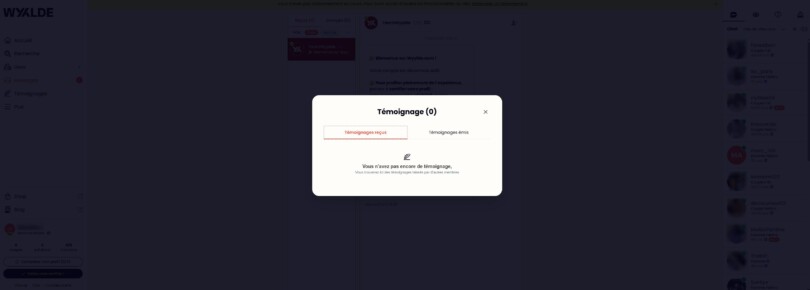Section témoignages entre membres Wyylde