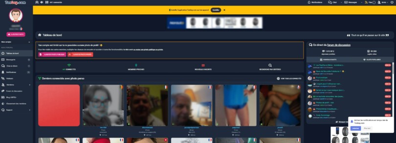 Tableau de bord de Tongay.com avec interface dark mode