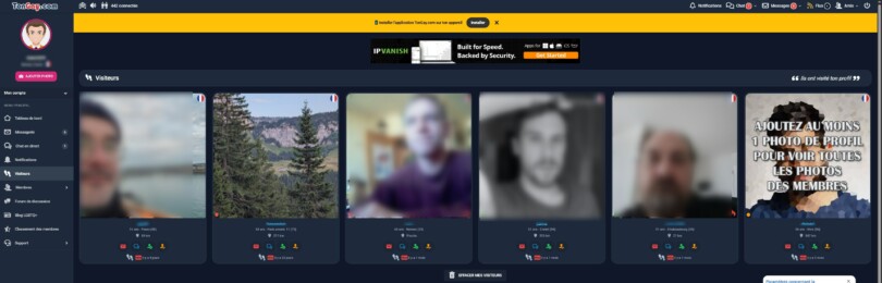 Page des visiteurs sur Tongay.com montrant les membres ayant consulté le profil