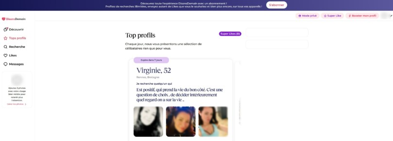Page Top profils de DisonsDemain montrant des profils recommandés