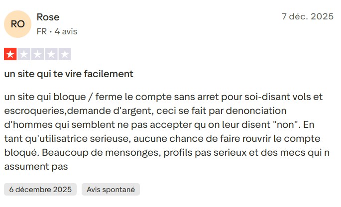 Avis Trustpilot 1 étoile : compte bloqué et faux profils sur Badoo