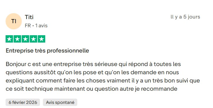 Avis Trustpilot positif 5 étoiles Wyylde février 2026