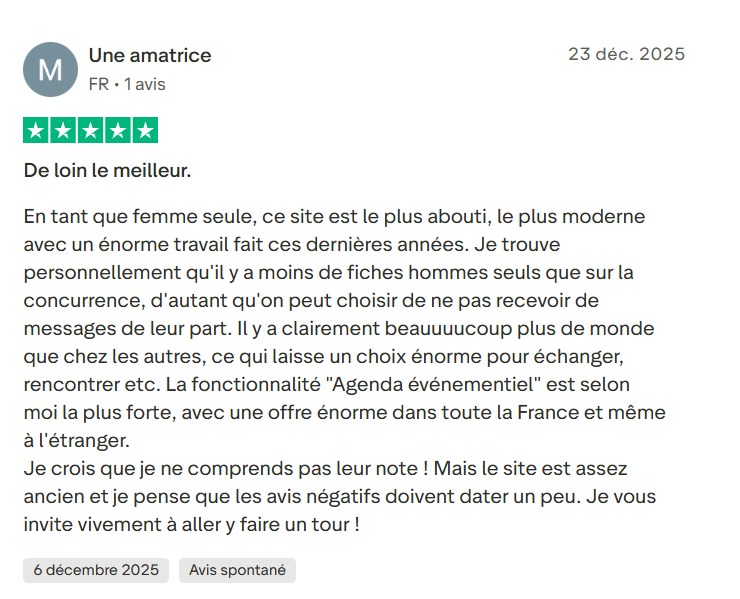 Avis Trustpilot positif d’une femme seule sur Wyylde