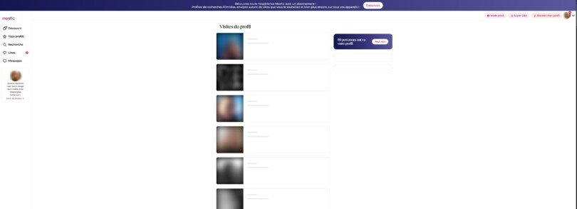 Visites du profil Meetic montrant 59 personnes